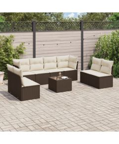 vidaXL 9-cz. zestaw mebli ogrodowych z poduszkami, brązowy, polirattan Dārza mēbeļu komplekti