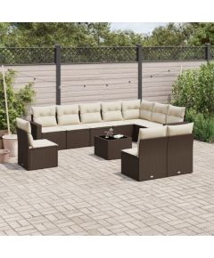 vidaXL 11-cz. zestaw mebli ogrodowych z poduszkami, brązowy, rattan PE Dārza mēbeļu komplekti