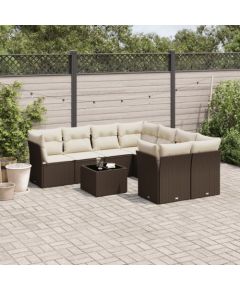 vidaXL 9-cz. zestaw mebli ogrodowych z poduszkami, brązowy, polirattan Dārza mēbeļu komplekti