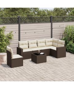 vidaXL 7-cz. zestaw wypoczynkowy do ogrodu, z poduszkami, brązowy Dārza mēbeļu komplekti