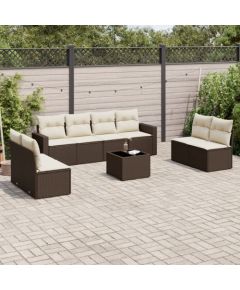 vidaXL 9-cz. zestaw mebli ogrodowych z poduszkami, brązowy, rattan PE Dārza mēbeļu komplekti