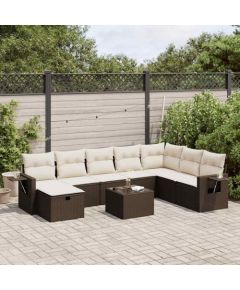 vidaXL 9-cz. zestaw mebli ogrodowych z poduszkami, brązowy, polirattan Dārza mēbeļu komplekti