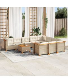 vidaXL 11-cz. zestaw mebli ogrodowych z poduszkami, beżowy, polirattan Dārza mēbeļu komplekti