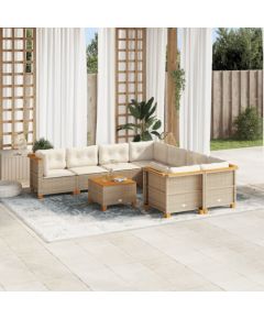 vidaXL 9-cz. zestaw mebli ogrodowych z poduszkami, beżowy, polirattan Dārza mēbeļu komplekti