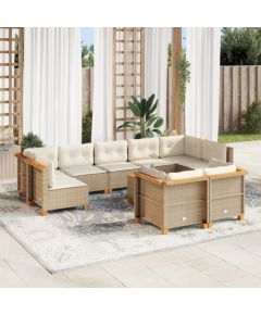 vidaXL 10-cz. zestaw mebli ogrodowych z poduszkami, beżowy, polirattan Dārza mēbeļu komplekti