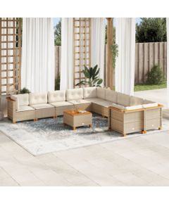 vidaXL 11-cz. zestaw mebli ogrodowych z poduszkami, beżowy, polirattan Dārza mēbeļu komplekti