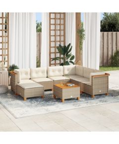 vidaXL 8-cz. zestaw mebli ogrodowych z poduszkami, beżowy, polirattan Dārza mēbeļu komplekti