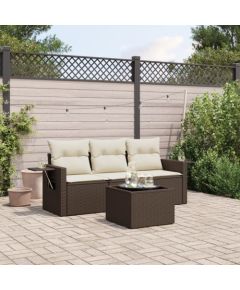 vidaXL 4-cz zestaw wypoczynkowy do ogrodu, poduszki, brązowy rattan PE Dārza mēbeļu komplekti