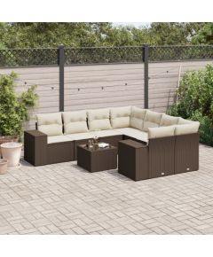 vidaXL 9-cz. zestaw mebli ogrodowych z poduszkami, brązowy, polirattan Dārza mēbeļu komplekti