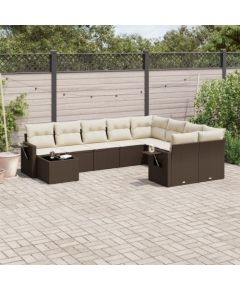 vidaXL 10-cz. zestaw mebli ogrodowych z poduszkami, brązowy polirattan Dārza mēbeļu komplekti