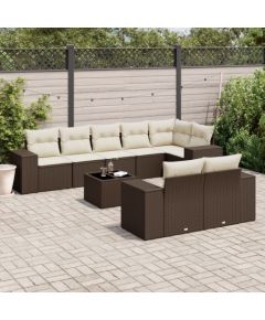 vidaXL 9-cz. zestaw mebli ogrodowych z poduszkami, brązowy, polirattan Dārza mēbeļu komplekti