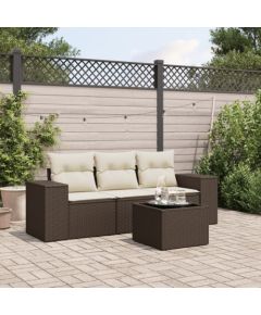 vidaXL 4-cz zestaw wypoczynkowy do ogrodu, poduszki, brązowy rattan PE Dārza mēbeļu komplekti