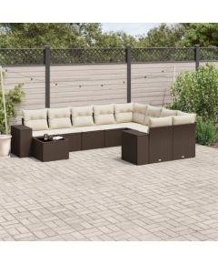 vidaXL 10-cz. zestaw mebli ogrodowych z poduszkami, brązowy polirattan Dārza mēbeļu komplekti