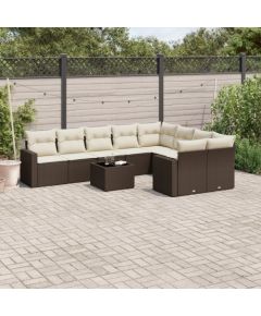 vidaXL 10-cz. zestaw mebli ogrodowych z poduszkami, brązowy polirattan Dārza mēbeļu komplekti