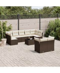 vidaXL 10-cz. zestaw mebli ogrodowych z poduszkami, brązowy polirattan Dārza mēbeļu komplekti