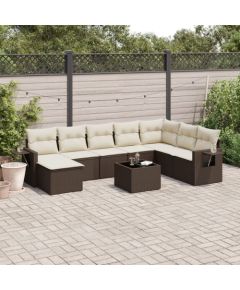 vidaXL 9-cz. zestaw mebli ogrodowych z poduszkami, brązowy, polirattan Dārza mēbeļu komplekti