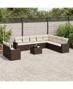 vidaXL 11-cz. zestaw mebli ogrodowych z poduszkami, brązowy, rattan PE Dārza mēbeļu komplekti