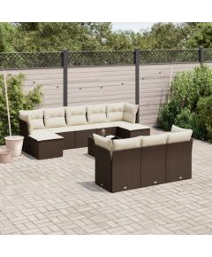 vidaXL 11-cz. zestaw mebli ogrodowych z poduszkami, brązowy, rattan PE Dārza mēbeļu komplekti