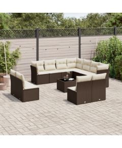 vidaXL 12-cz. zestaw mebli do ogrodu, z poduszkami brązowe polirattan Dārza mēbeļu komplekti