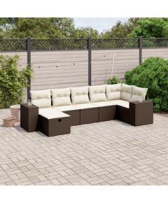 vidaXL 7-cz. zestaw wypoczynkowy do ogrodu, z poduszkami, brązowy Dārza mēbeļu komplekti