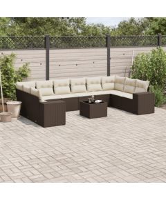 vidaXL 11-cz. zestaw mebli ogrodowych z poduszkami, brązowy, rattan PE Dārza mēbeļu komplekti