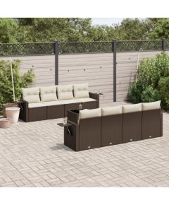 vidaXL 9-cz. zestaw mebli ogrodowych z poduszkami, brązowy, polirattan Dārza mēbeļu komplekti