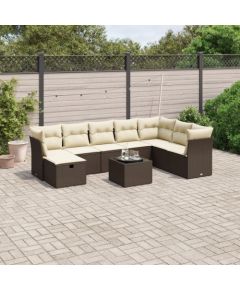 vidaXL 9-cz. zestaw mebli ogrodowych z poduszkami, brązowy, polirattan Dārza mēbeļu komplekti