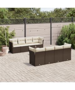 vidaXL 9-cz. zestaw mebli ogrodowych z poduszkami, brązowy, polirattan Dārza mēbeļu komplekti