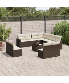 vidaXL 12-cz. zestaw mebli do ogrodu, z poduszkami brązowe polirattan Dārza mēbeļu komplekti