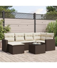 vidaXL 7-cz. zestaw wypoczynkowy do ogrodu, z poduszkami, brązowy Dārza mēbeļu komplekti