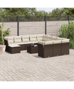 vidaXL 13-cz. zestaw mebli ogrodowych z poduszkami, brązowy polirattan Dārza mēbeļu komplekti