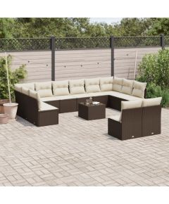 vidaXL 13-cz. zestaw mebli ogrodowych z poduszkami, brązowy polirattan Dārza mēbeļu komplekti