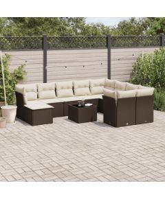 vidaXL 11-cz. zestaw mebli ogrodowych z poduszkami, brązowy, rattan PE Dārza mēbeļu komplekti