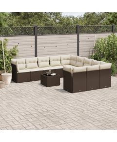 vidaXL 12-cz. zestaw mebli do ogrodu, z poduszkami brązowe polirattan Dārza mēbeļu komplekti