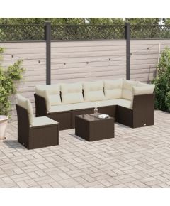 vidaXL 7-cz. zestaw wypoczynkowy do ogrodu, z poduszkami, brązowy Dārza mēbeļu komplekti