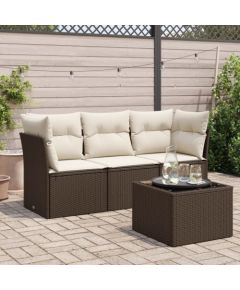 vidaXL 4-cz zestaw wypoczynkowy do ogrodu, poduszki, brązowy rattan PE Dārza mēbeļu komplekti