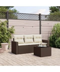 vidaXL 4-cz zestaw wypoczynkowy do ogrodu, poduszki, brązowy rattan PE Dārza mēbeļu komplekti