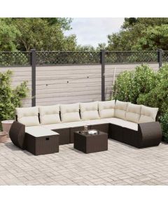 vidaXL 9-cz. zestaw mebli ogrodowych z poduszkami, brązowy, polirattan Dārza mēbeļu komplekti