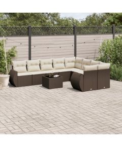 vidaXL 10-cz. zestaw mebli ogrodowych z poduszkami, brązowy polirattan Dārza mēbeļu komplekti