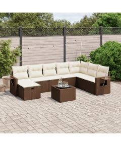 vidaXL 9-cz. zestaw mebli ogrodowych z poduszkami, brązowy, polirattan Dārza mēbeļu komplekti