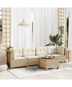 vidaXL 5-cz. zestaw mebli ogrodowych z poduszkami, beżowy, polirattan Dārza mēbeļu komplekti