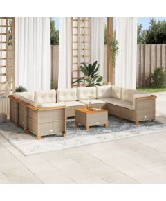 vidaXL 10-cz. zestaw mebli ogrodowych z poduszkami, beżowy, polirattan Dārza mēbeļu komplekti