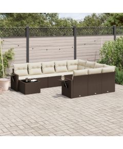 vidaXL 11-cz. zestaw mebli ogrodowych z poduszkami, brązowy, rattan PE Dārza mēbeļu komplekti