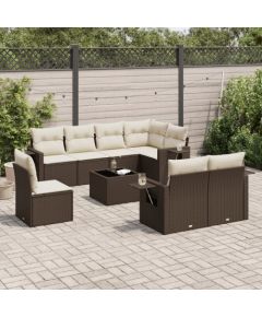 vidaXL 9-cz. zestaw mebli ogrodowych z poduszkami, brązowy, polirattan Dārza mēbeļu komplekti