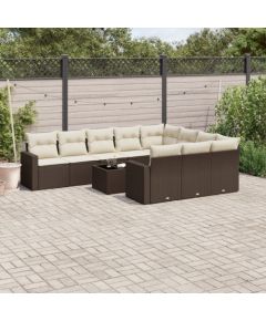 vidaXL 11-cz. zestaw mebli ogrodowych z poduszkami, brązowy, rattan PE Dārza mēbeļu komplekti