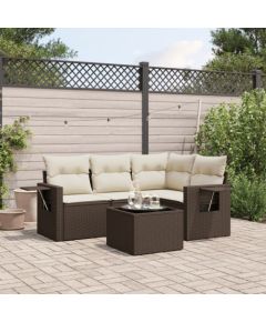 vidaXL 5-cz. zestaw mebli ogrodowych z poduszkami, brązowy, polirattan Dārza mēbeļu komplekti