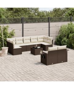 vidaXL 10-cz. zestaw mebli ogrodowych z poduszkami, brązowy polirattan Dārza mēbeļu komplekti