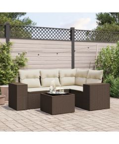 vidaXL 5-cz. zestaw mebli ogrodowych z poduszkami, brązowy, polirattan Dārza mēbeļu komplekti