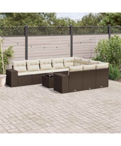 vidaXL 11-cz. zestaw mebli ogrodowych z poduszkami, brązowy, rattan PE Dārza mēbeļu komplekti