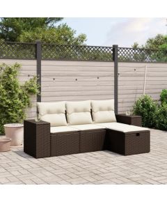 vidaXL 4-cz zestaw wypoczynkowy do ogrodu, poduszki, brązowy rattan PE Dārza mēbeļu komplekti